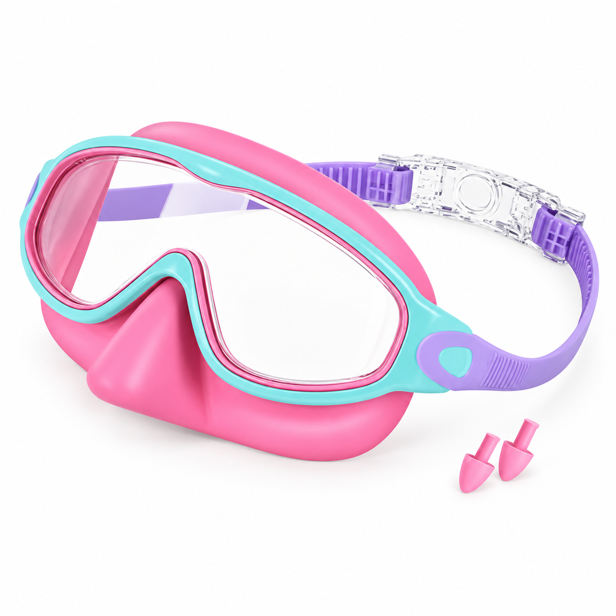 Empire Royals nose-cover swim mask in pink, mint & lavender.