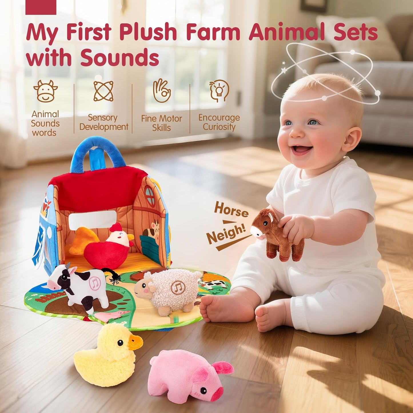 Baby Toys 6-12 Months, Surprise Barn Farm Animals with Sounds Word