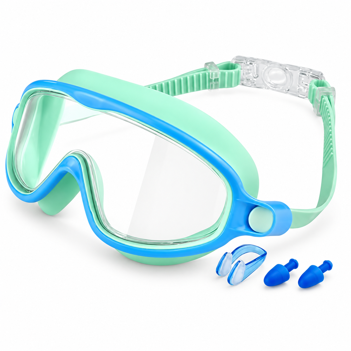 Empire Royals swim goggles in mint green & sky blue.