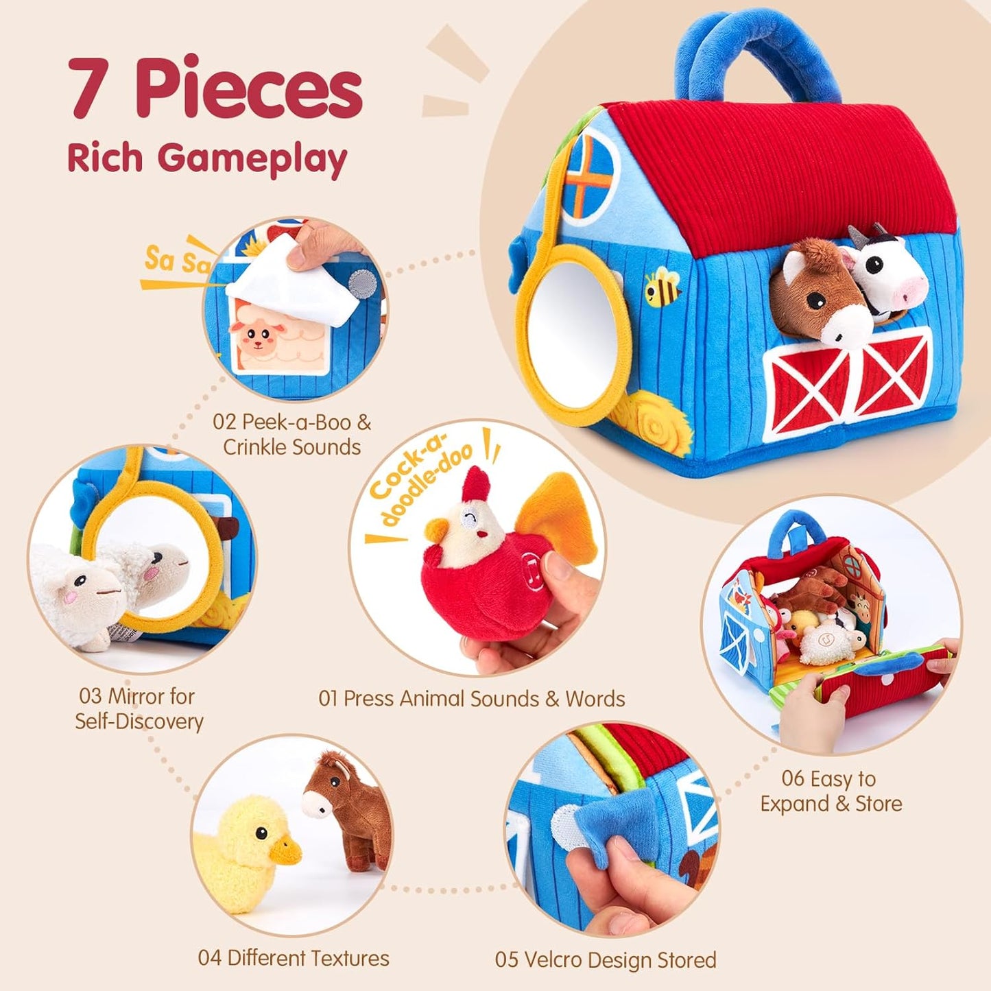 Baby Toys 6-12 Months, Surprise Barn Farm Animals with Sounds Word