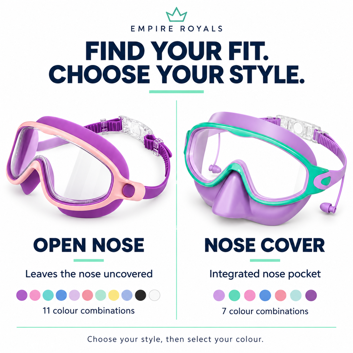 Empire Royals Swim Goggles & Nose Cover Masks