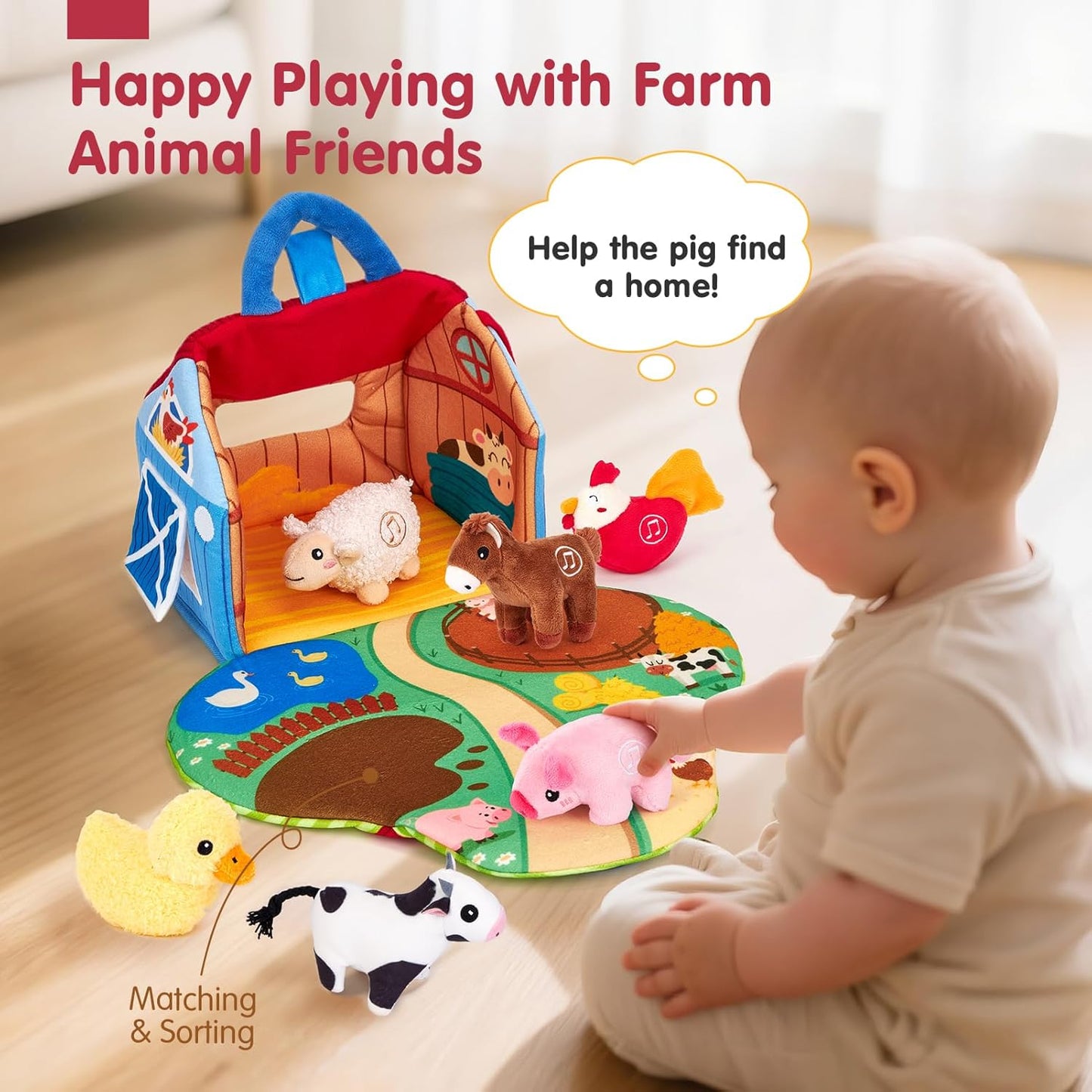 Baby Toys 6-12 Months, Surprise Barn Farm Animals with Sounds Word