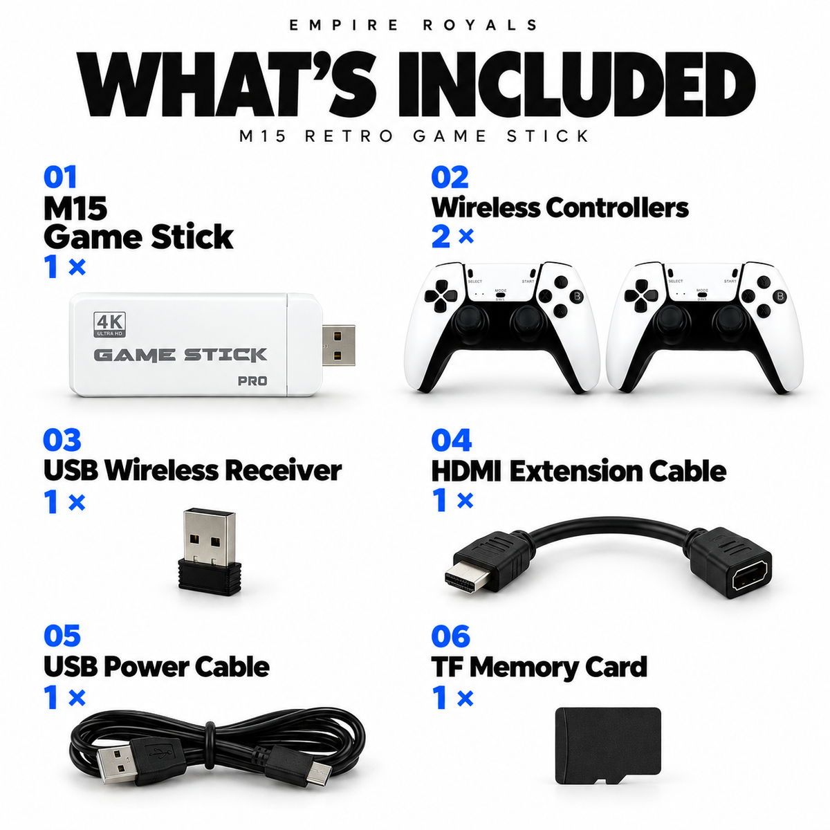 M15 4K Retro Game Stick with Dual Wireless Controllers