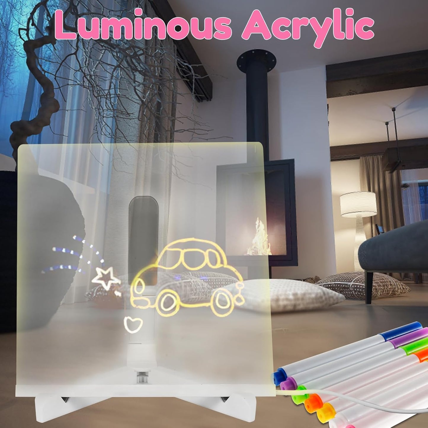LED Glowing Acrylic Note Board with Colorful Markers